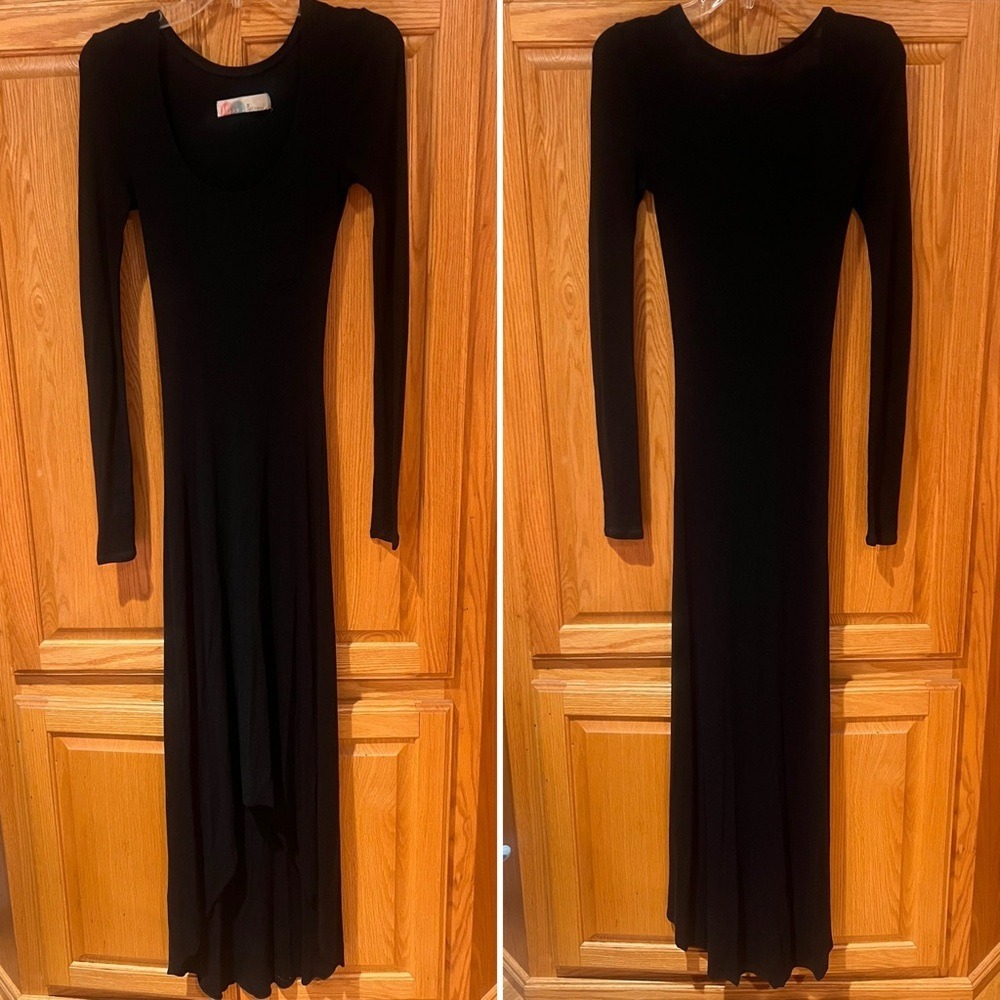 Free People Beach Scoop Neck Long Sleeve Ribbed Bodycon Maxi Dress Black Size XS